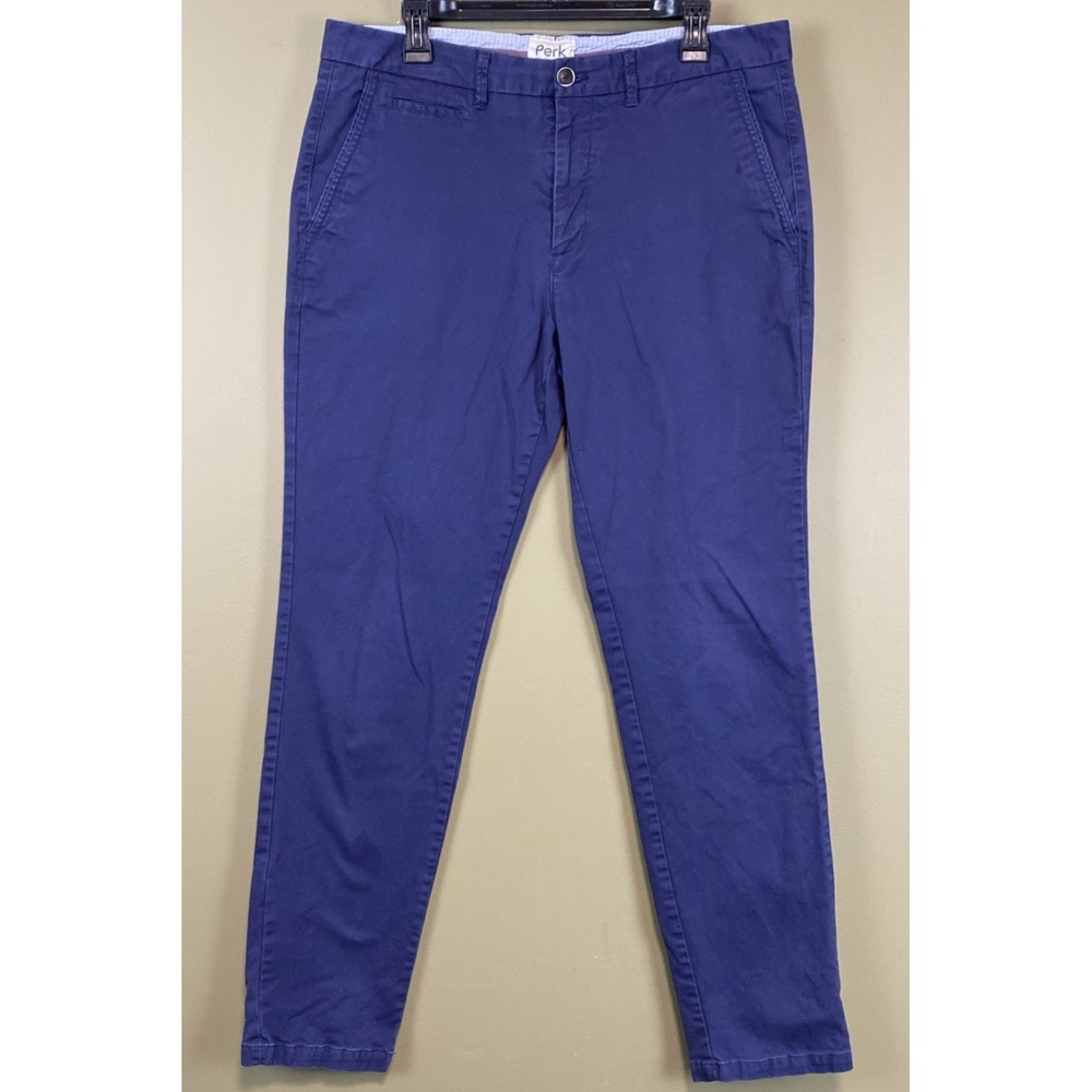 Perk Pants Mens 36x34 Blue Slim Fit Stretch Chino Casual Tapered Leg Golf Wear